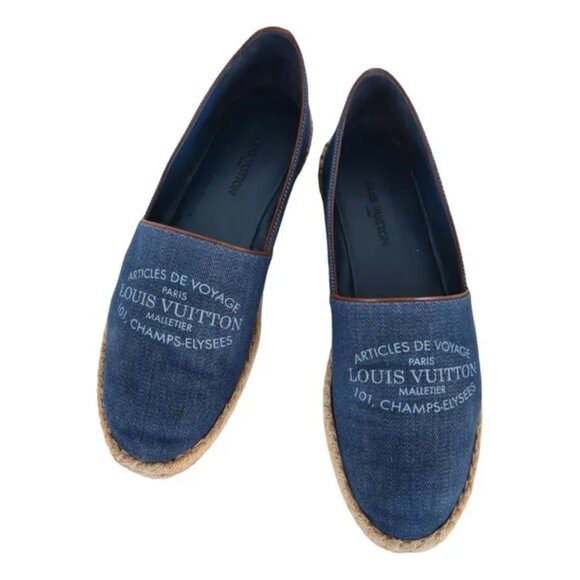 Authentic Louis Vuitton Denim Articles De Voyage Espadrille Flats  - Sz 39.5 - Picture 1 of 16